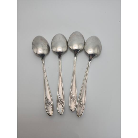 Vtg Lot 4 Oneida Tudor Plate Queen Bess II 6in Teaspoons 1946 Floral Silverplate - Picture 6 of 8